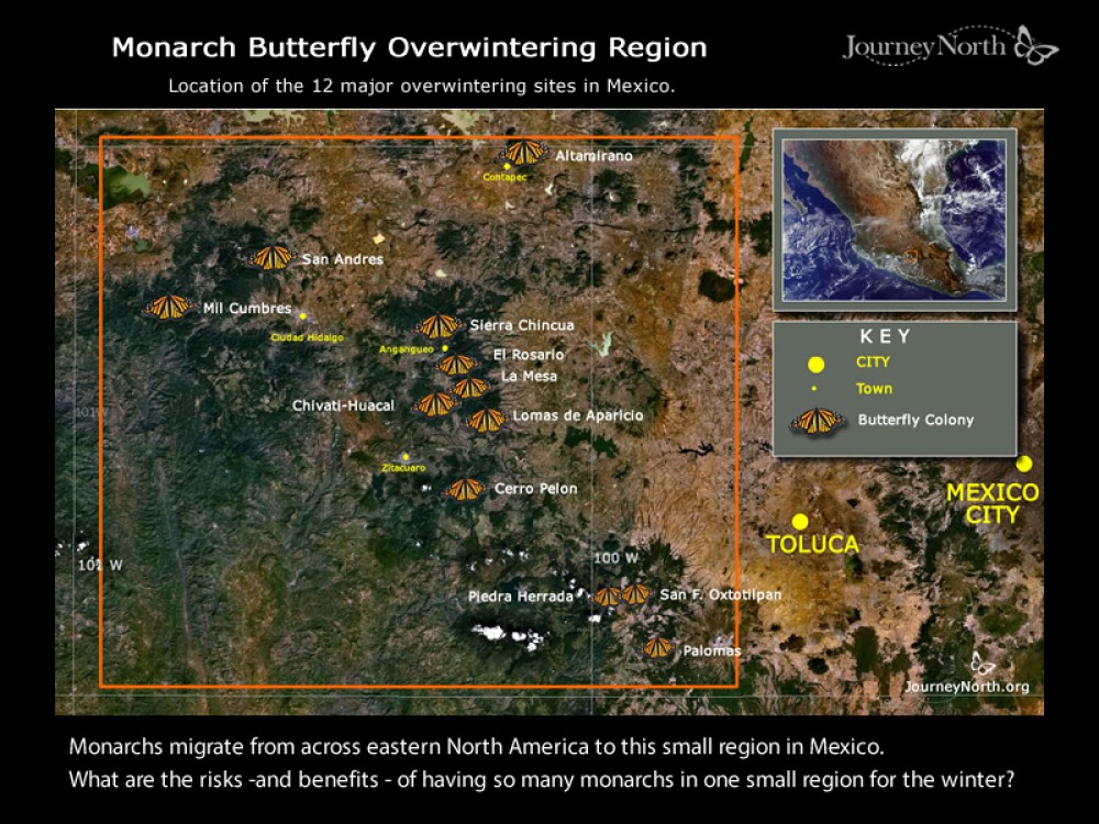 Map of Monarch Butterfly Winter Sanctuaries