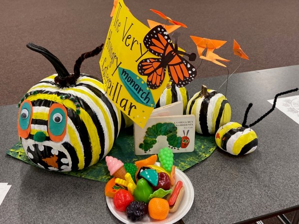 Hungry monarch caterpillar