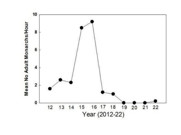 Graph of adult monarchs at Trinity River