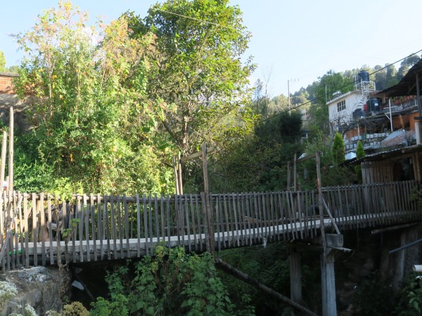 Local bridge over local stream with septic pipe directing outfall to local stream
