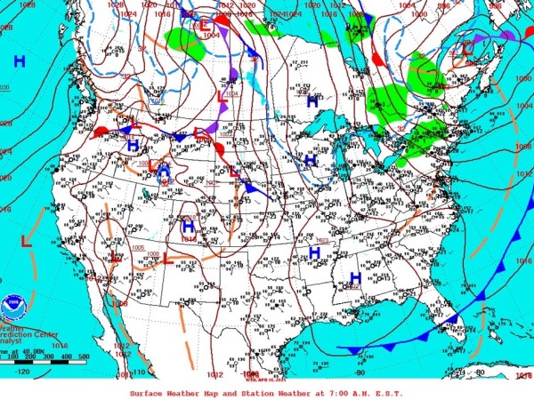 Map of the U.S. showing pressure systems